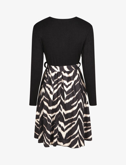 Robe fluide bi-matière imprimé graphique - Noir - 2