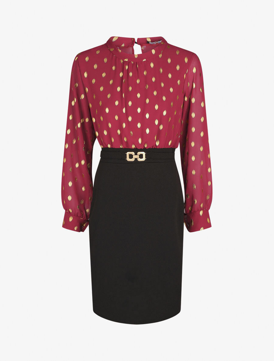 Robe droite bi-matière - Bordeaux - 6