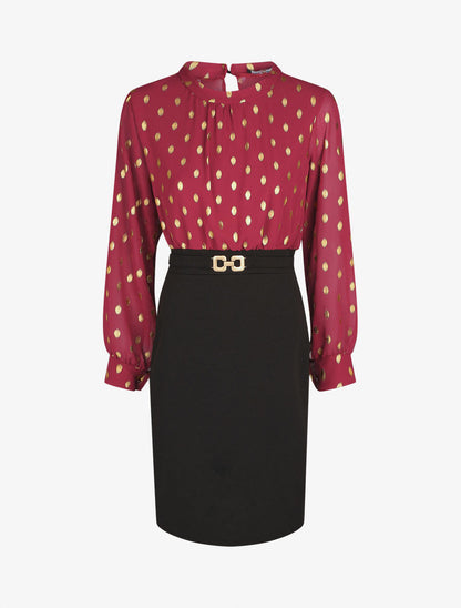Robe droite bi-matière - Bordeaux - 6
