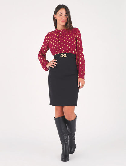 Robe droite bi-matière - Bordeaux - 4