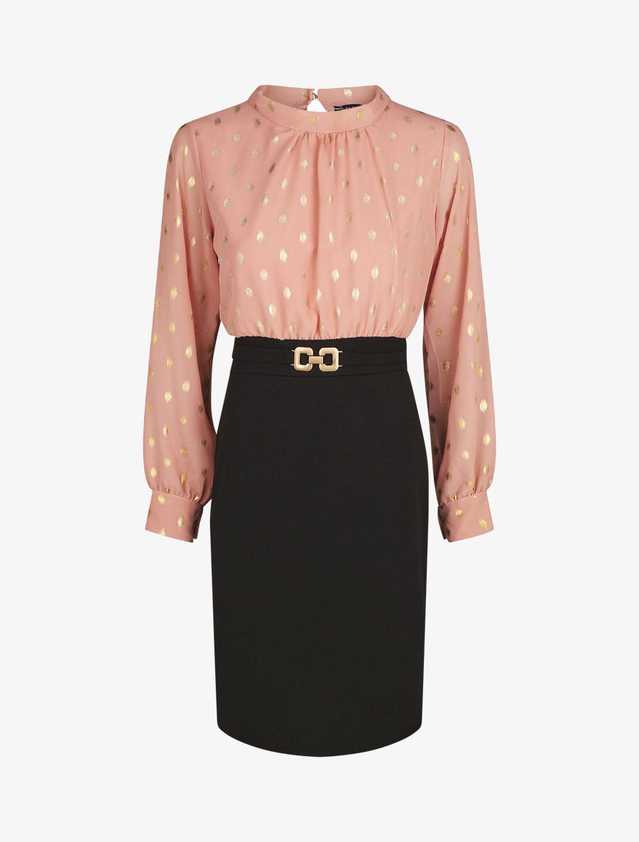 Robe droite bi-matière - Rose - 7