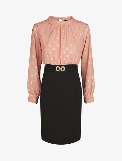 Robe droite bi-matière - Rose - 7