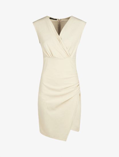 Robe fourreau uni et effet drapé - Beige - 1