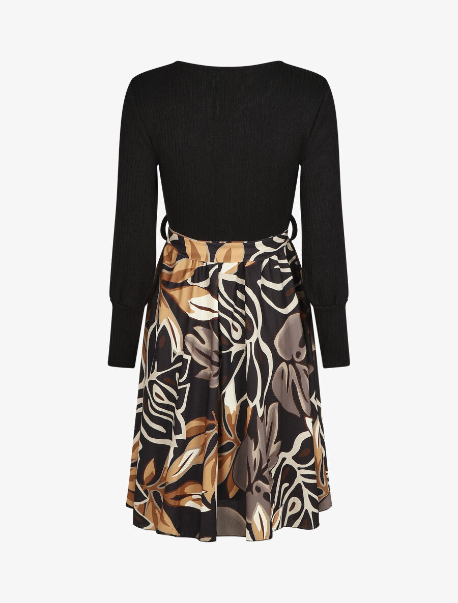 Robe fluide bi-matière imprimé fleuri - Noir - 2