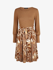 Robe fluide bi-matière imprimé fleuri - Camel - 6
