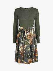 Robe fluide bi-matière imprimé fleuri - Kaki - 7