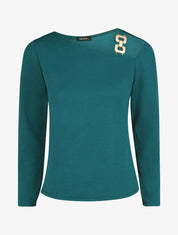 Blouse unie à empiècement métal à l&