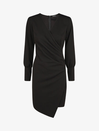 Robe droite unie effet drapé - Noir - 4