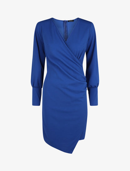 Robe droite unie effet drapé - Bleu roi - 1
