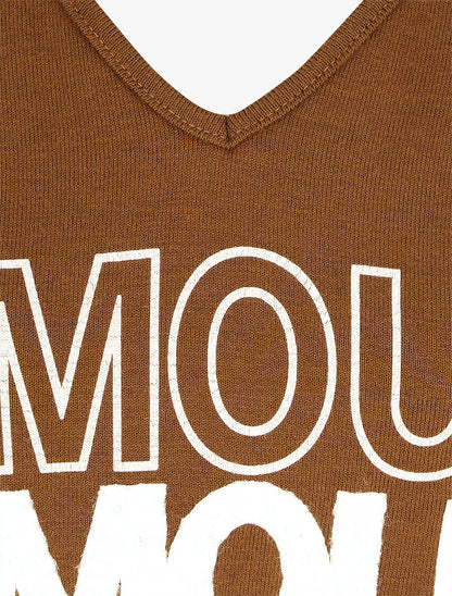 Pull droit inscription AMOUR - Marron - 3