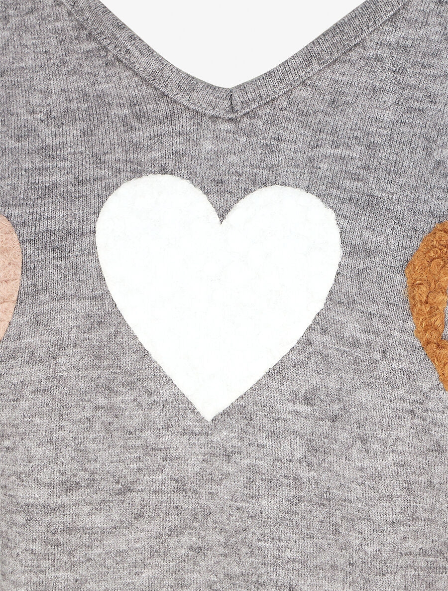 Pull droit motif coeur LIVE LOVE - Gris - 3