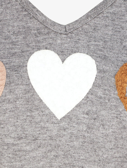 Pull droit motif coeur LIVE LOVE - Gris - 3