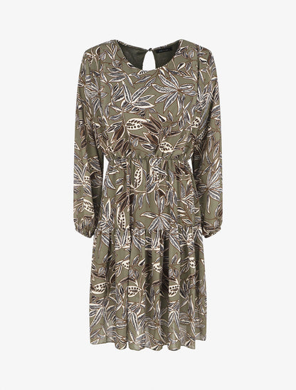Robe évasée imprimé feuilles - Kaki - 1