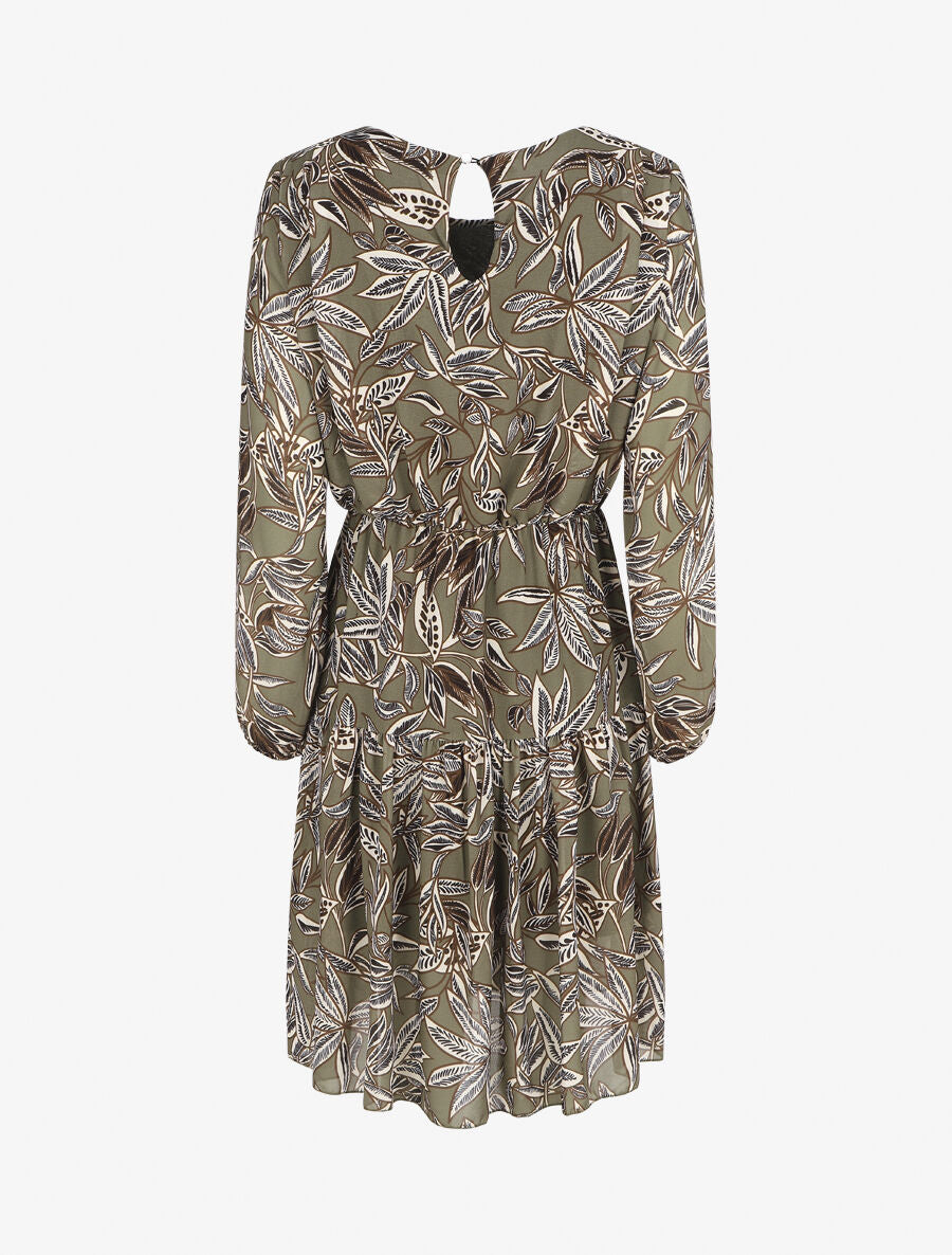 Robe évasée imprimé feuilles - Kaki - 2
