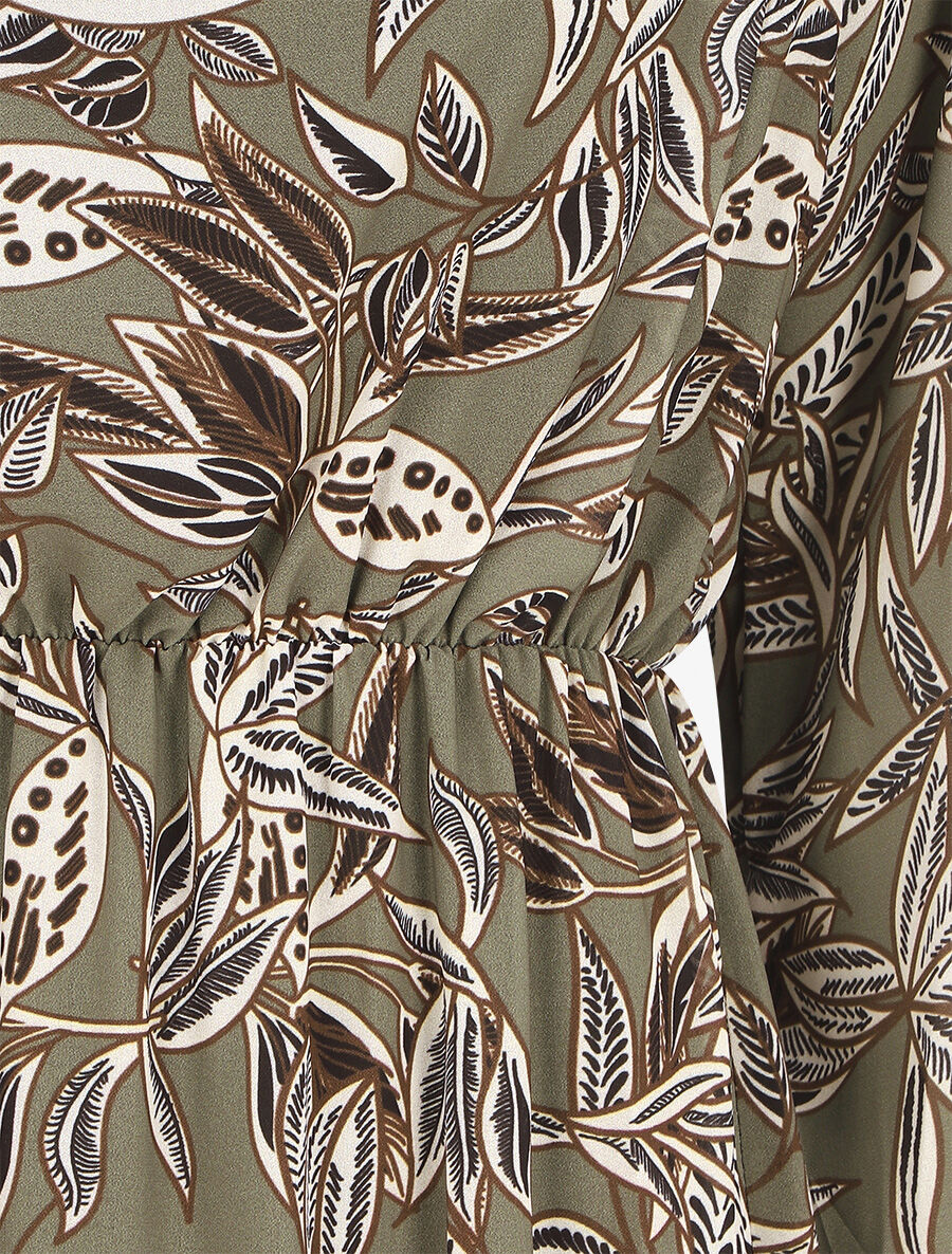 Robe évasée imprimé feuilles - Kaki - 3