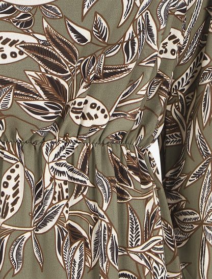 Robe évasée imprimé feuilles - Kaki - 3