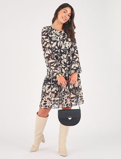 Robe évasée imprimé floral - Noir - 4