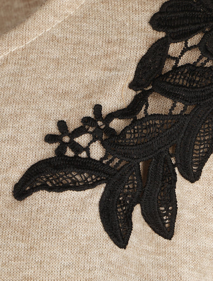 Pull droit empiècements crochet - Beige - 3