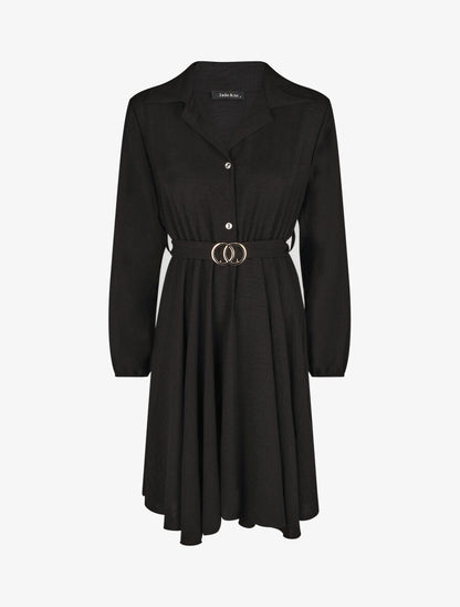 Robe chemise évasée unie - Noir - 4
