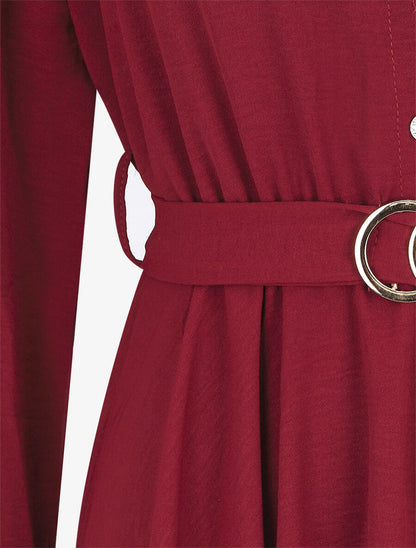 Robe chemise évasée unie - Bordeaux - 3