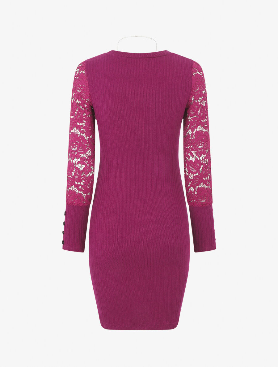 Robe pull à manches en dentelle - Violine - 2