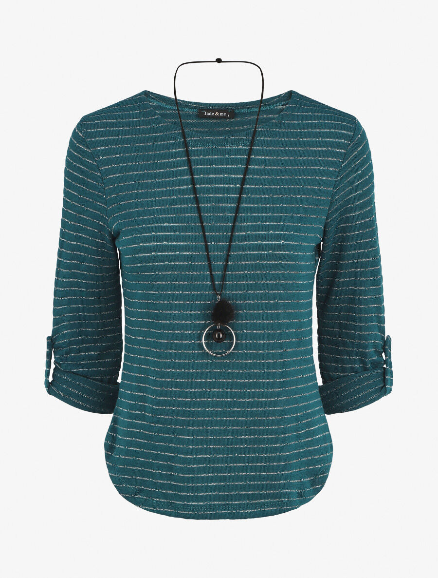 Pull ample à rayures irisées - Bleu canard - 1