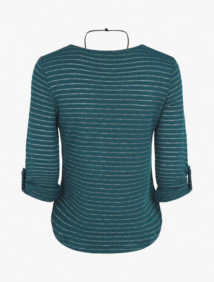 Pull ample à rayures irisées - Bleu canard - 2