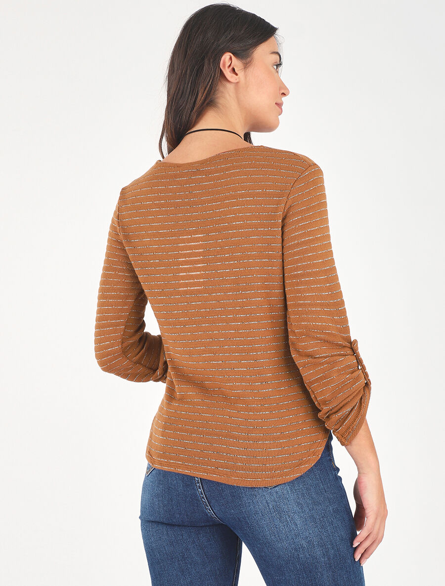 Pull ample à rayures irisées - Camel - 5