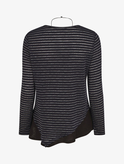 Pull droit rayé bords à volants - Marine - 2