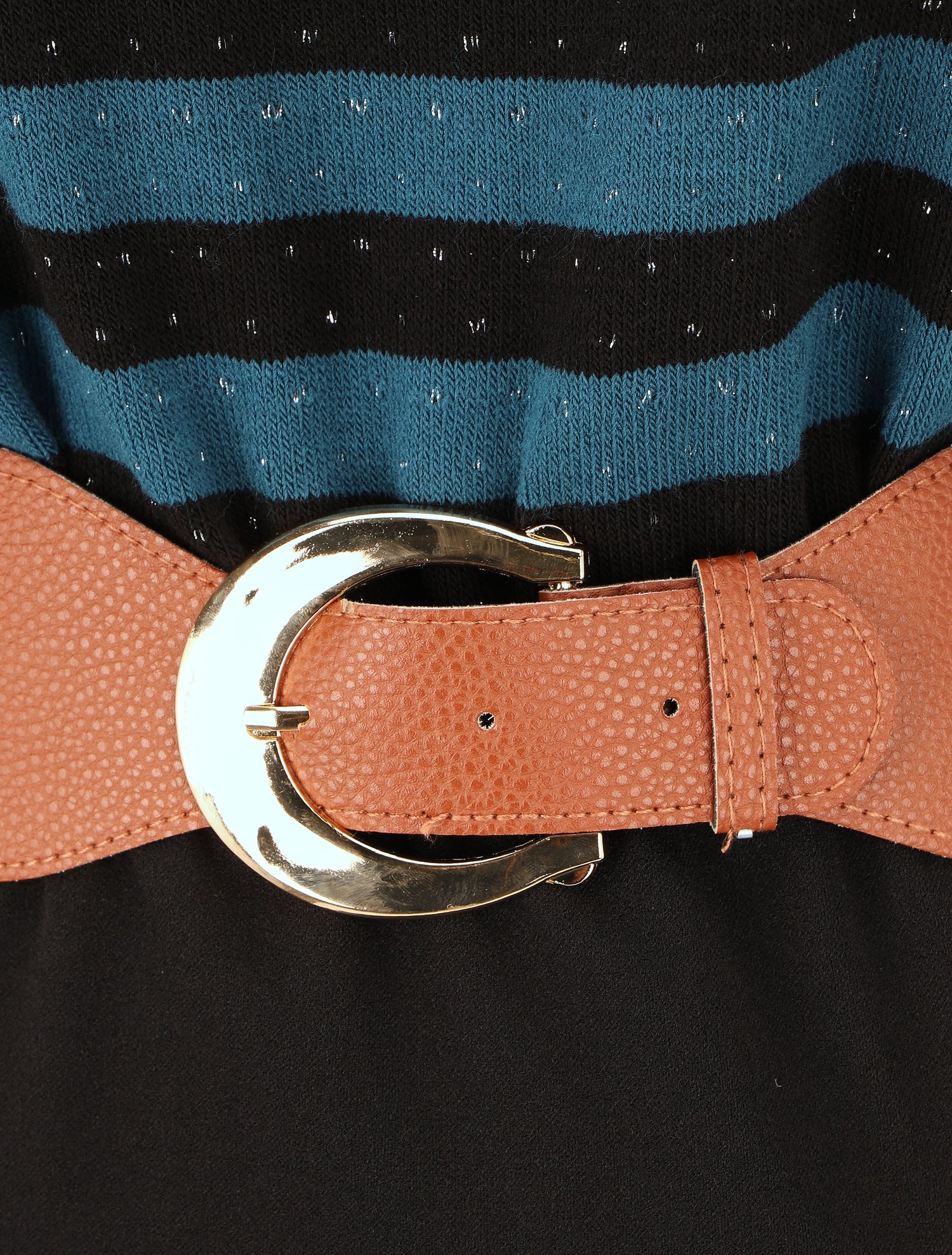 Robe courte ajustée bi-matière à rayures - Bleu canard - 3
