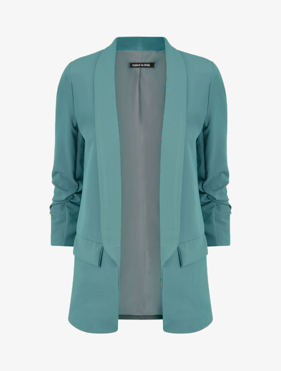 Blazer à manches 3/4 froncées - Bleu - 1