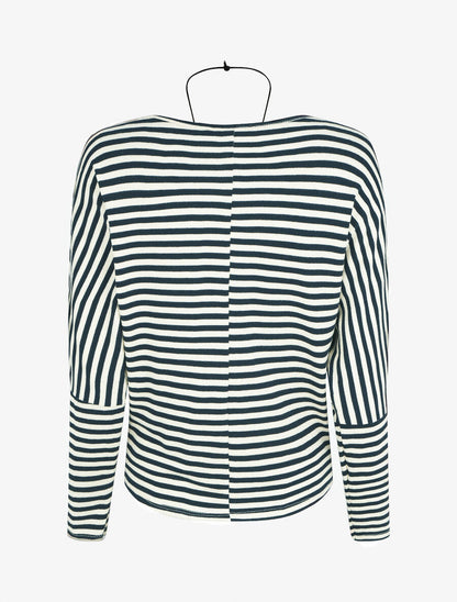 Pull droit rayé col bénitier - Marine - 2