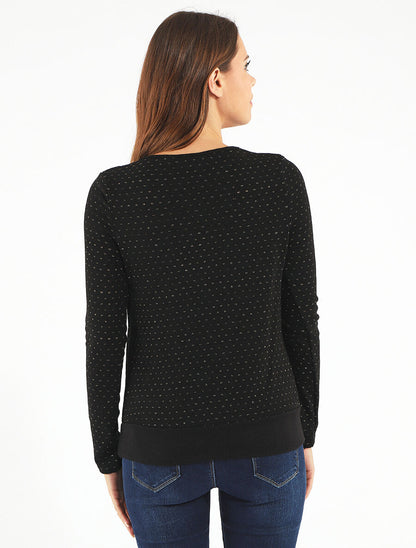 Pull uni à détail irisé - Noir - 5