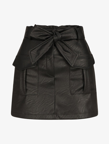 Short droit style jupe en simili - Noir - 4