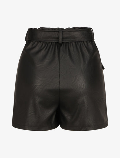Short droit style jupe en simili - Noir - 2