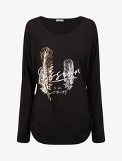 Pull ample motif plumes irisées - Noir - 4