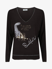 Pull ample col V motif plumes - Noir - 1