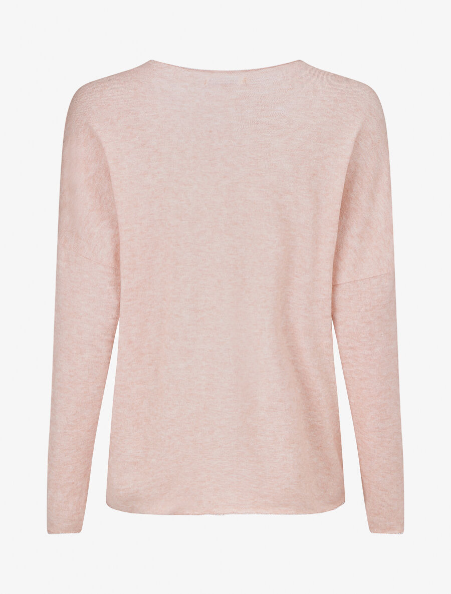 Pull ample col V motif plumes - Rose - 2