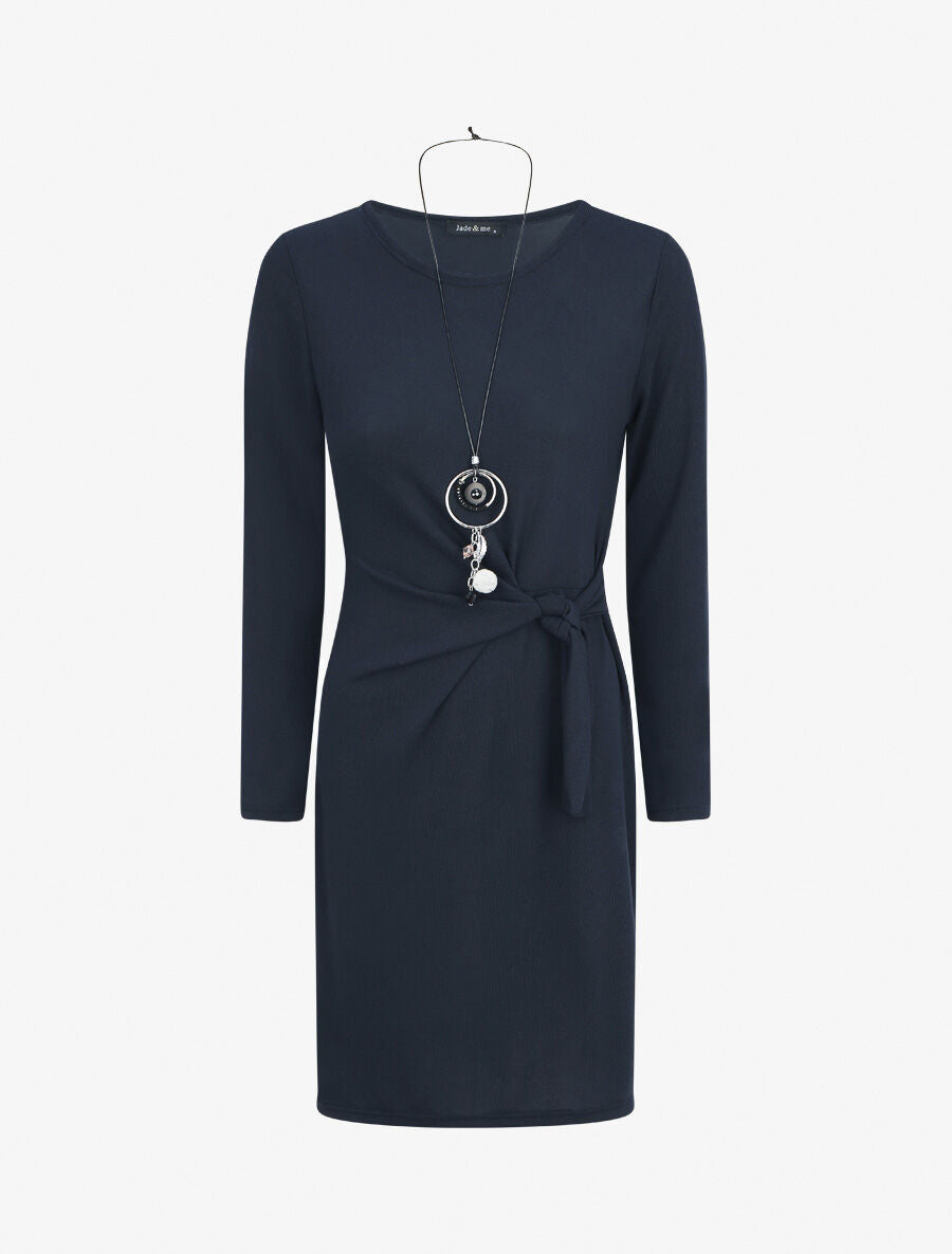 Robe ajustée à noeud et manches longues - Marine - 4