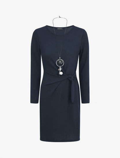Robe ajustée à noeud et manches longues - Marine - 4
