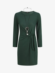Robe ajustée à noeud et manches longues - Vert foncé - 5