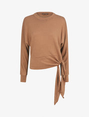 Pull droit uni à noeud - Camel - 1