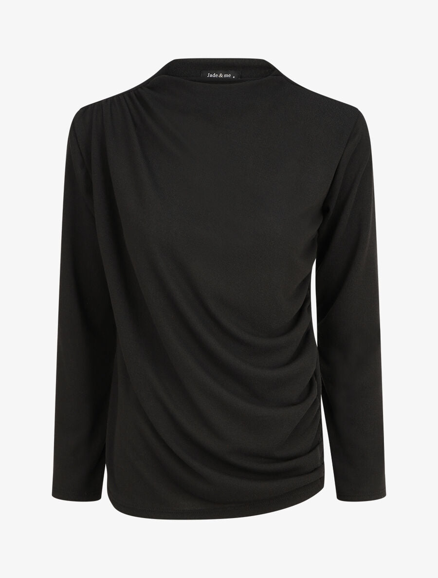 Pull droit uni effet drapé - Noir - 1