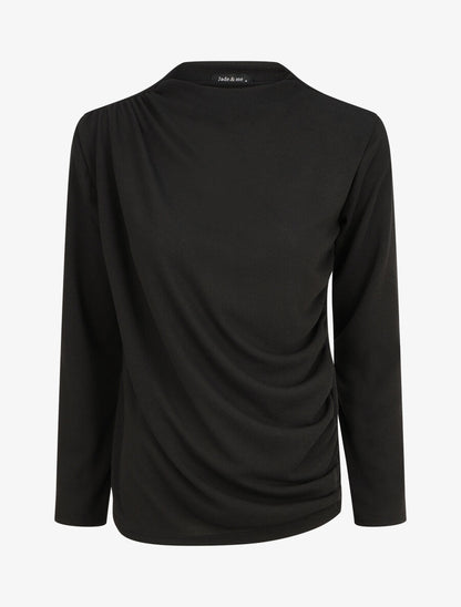 Pull droit uni effet drapé - Noir - 1