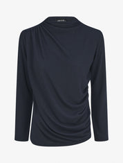 Pull droit uni effet drapé - Marine - 4