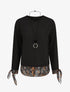 Pull fin bi-matière à imprimé fleuri - Noir - 1