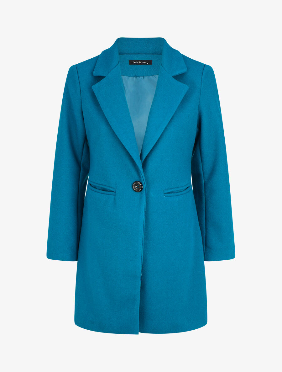 Manteau droit mi-long - Bleu canard - 1