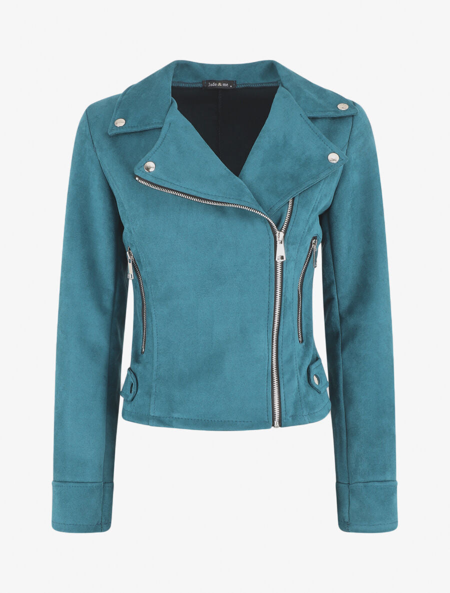 Veste en suédine style perfecto - Bleu canard - 4