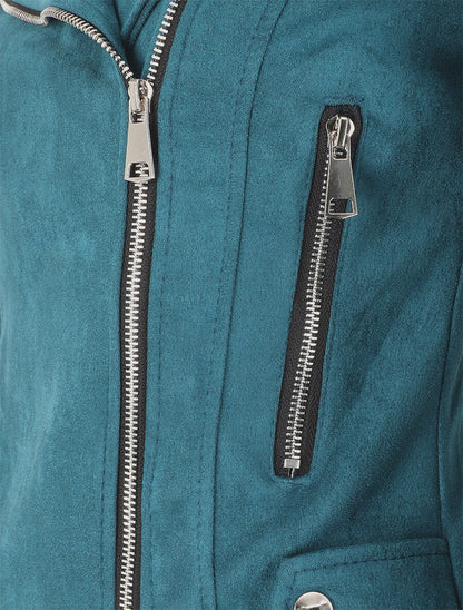 Veste en suédine style perfecto - Bleu canard - 3