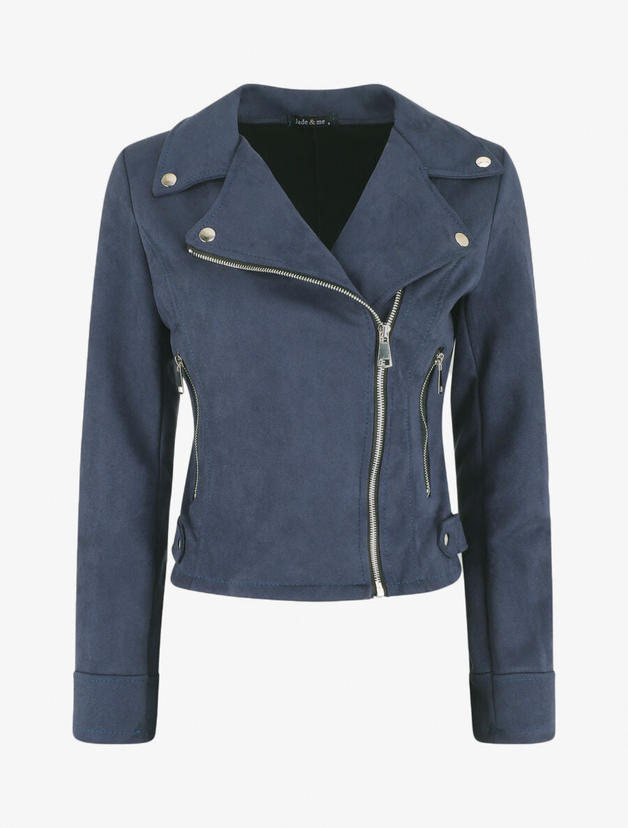 Veste en suédine style perfecto - Marine - 1